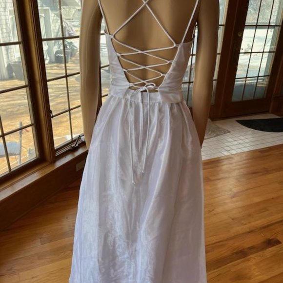 *LA Glo White Beaded Satin Strap X Back Bead Wedding Dress Bridal Gown Size 5 6 - Picture 9 of 13